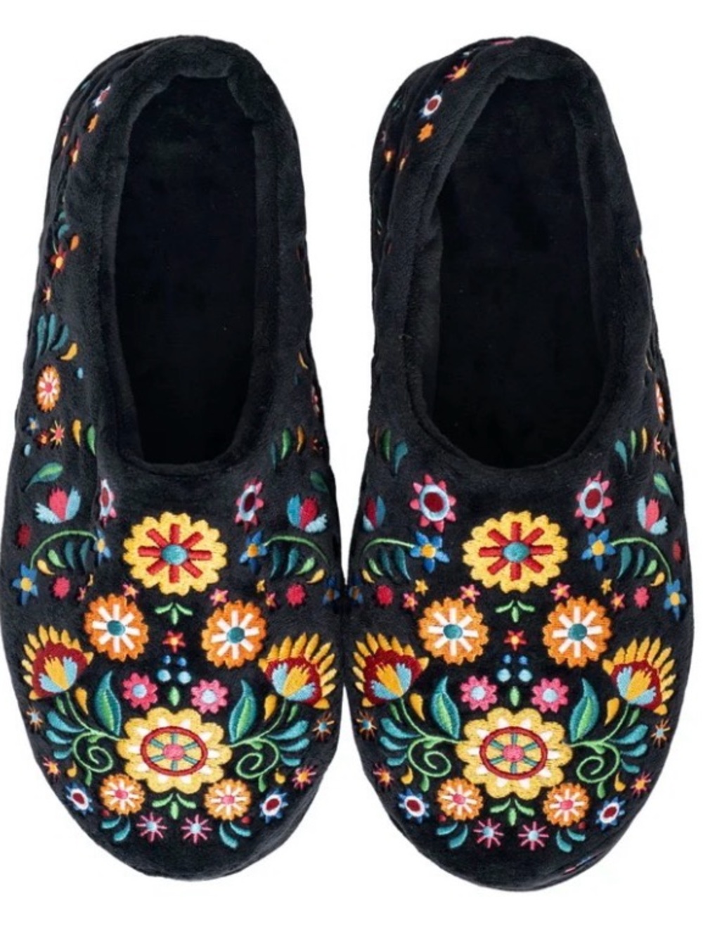 Black Embroidered Floral Slip-On Slippers for Women - Picture 2 of 12